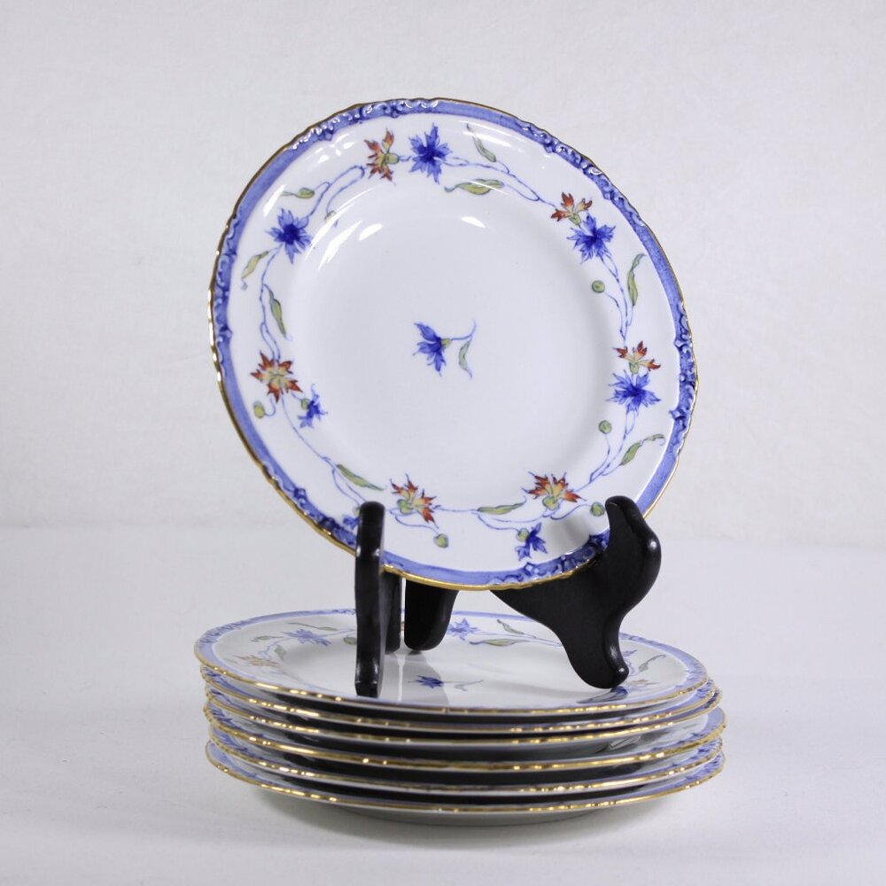 Vintage SET of 7 Royal Crown Derby cake plates, salad plates 1921 - 1940 white